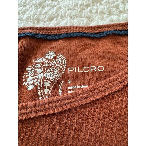 Pilcro Long-Sleeve Tunic Top Boho Crochet Sleeves Size S, Rust with Multicolor - Picture 3 of 8